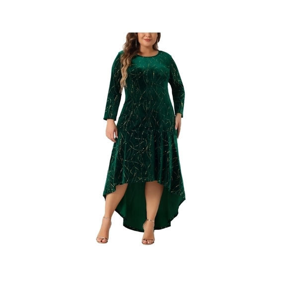 Agnes Orinda Dresses for Women 3/4 Sleeves Mermaid High Low Hem Maxi Velvet Form - Picture 1 of 5